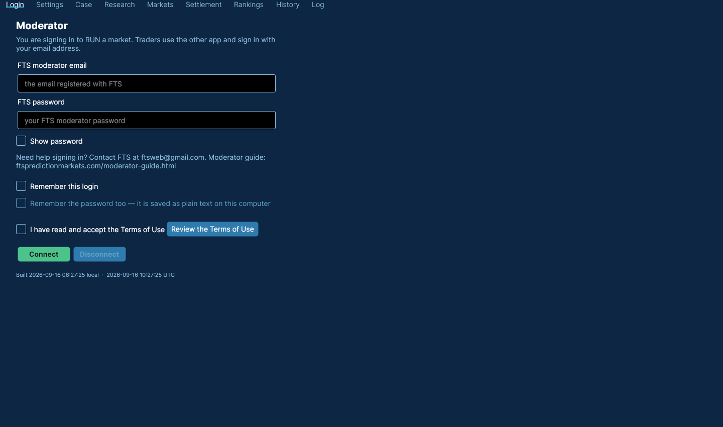 Moderator Login page