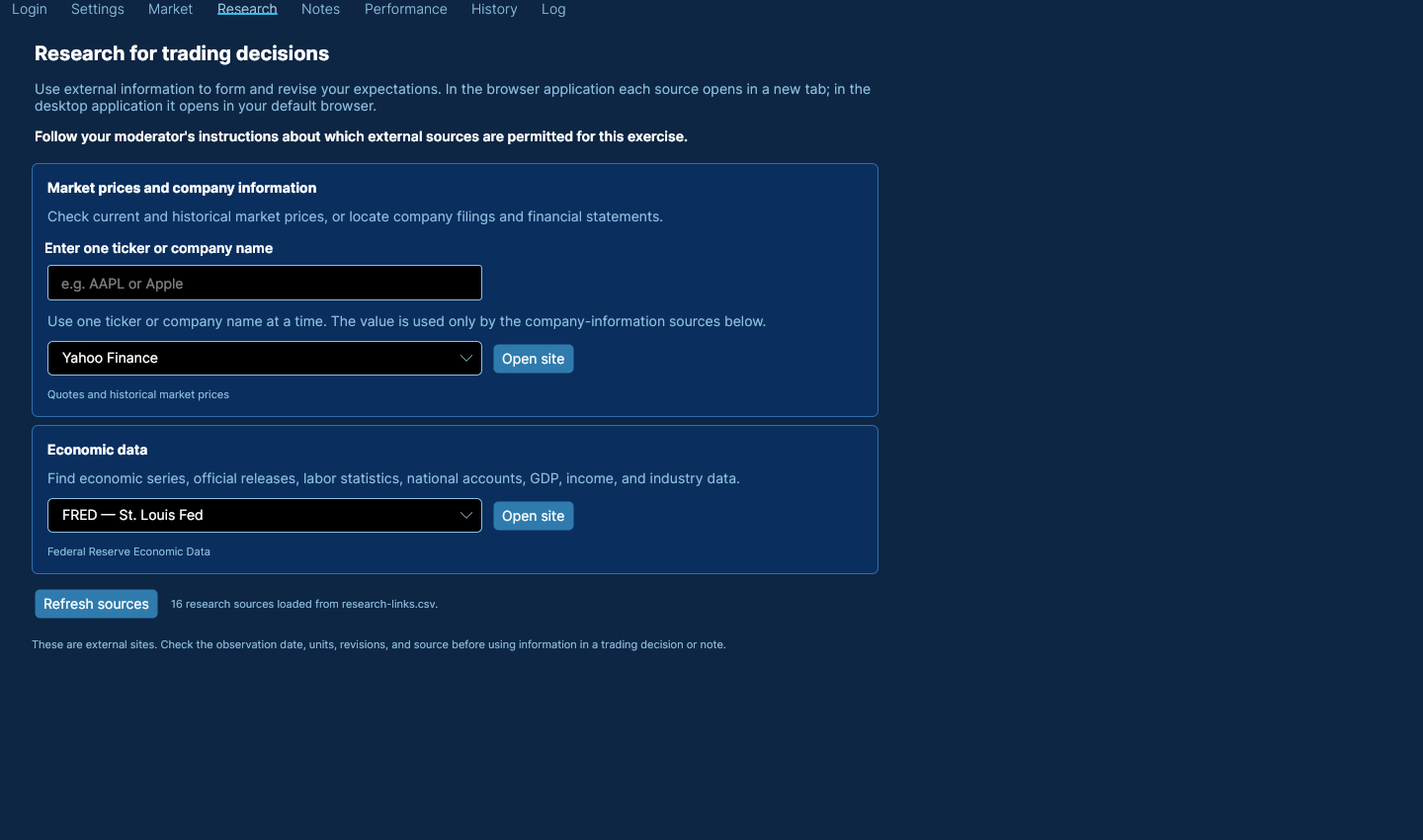 Participant Research page