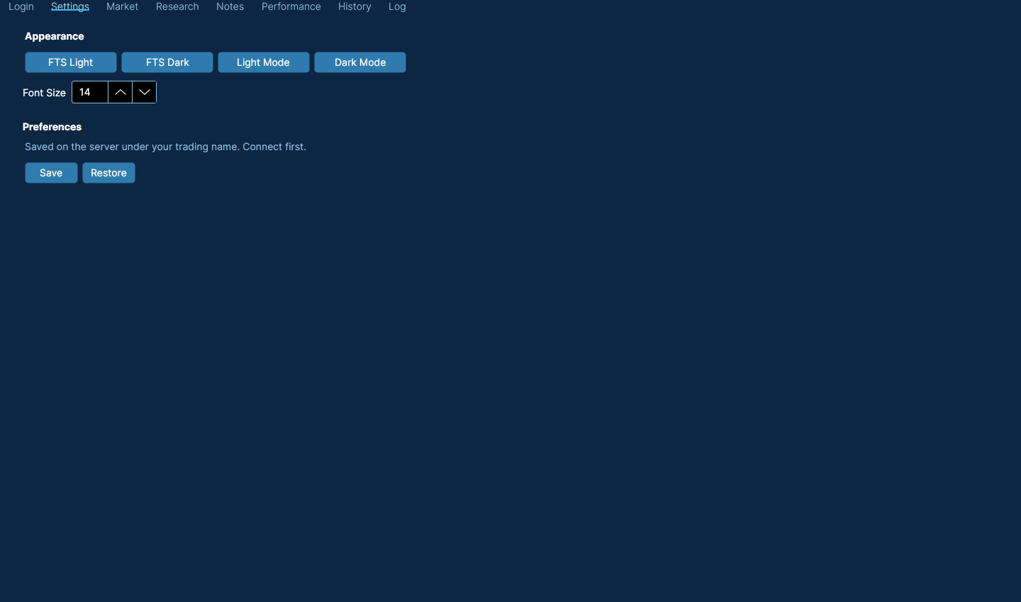 Participant Settings page